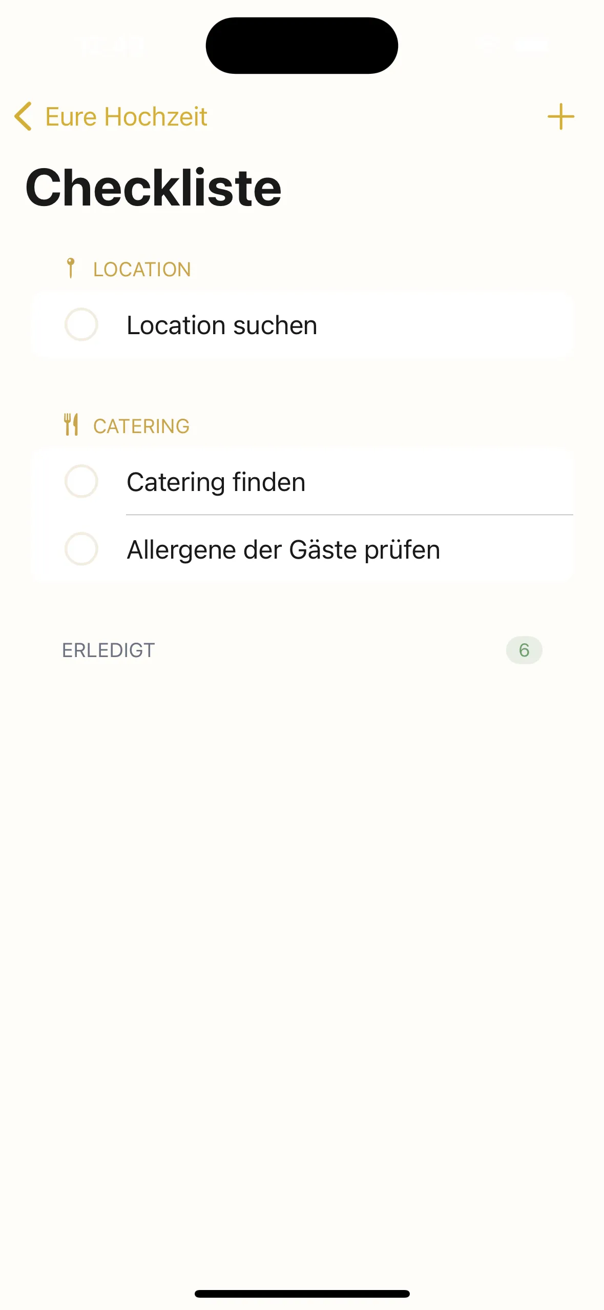 Ringum App — Hochzeits-Checkliste mit Kategorien und Aufgaben